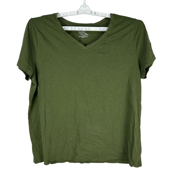 Time And Tru Womens Green V Neck Short Sleeve Shirt XL - Picture 1 of 8